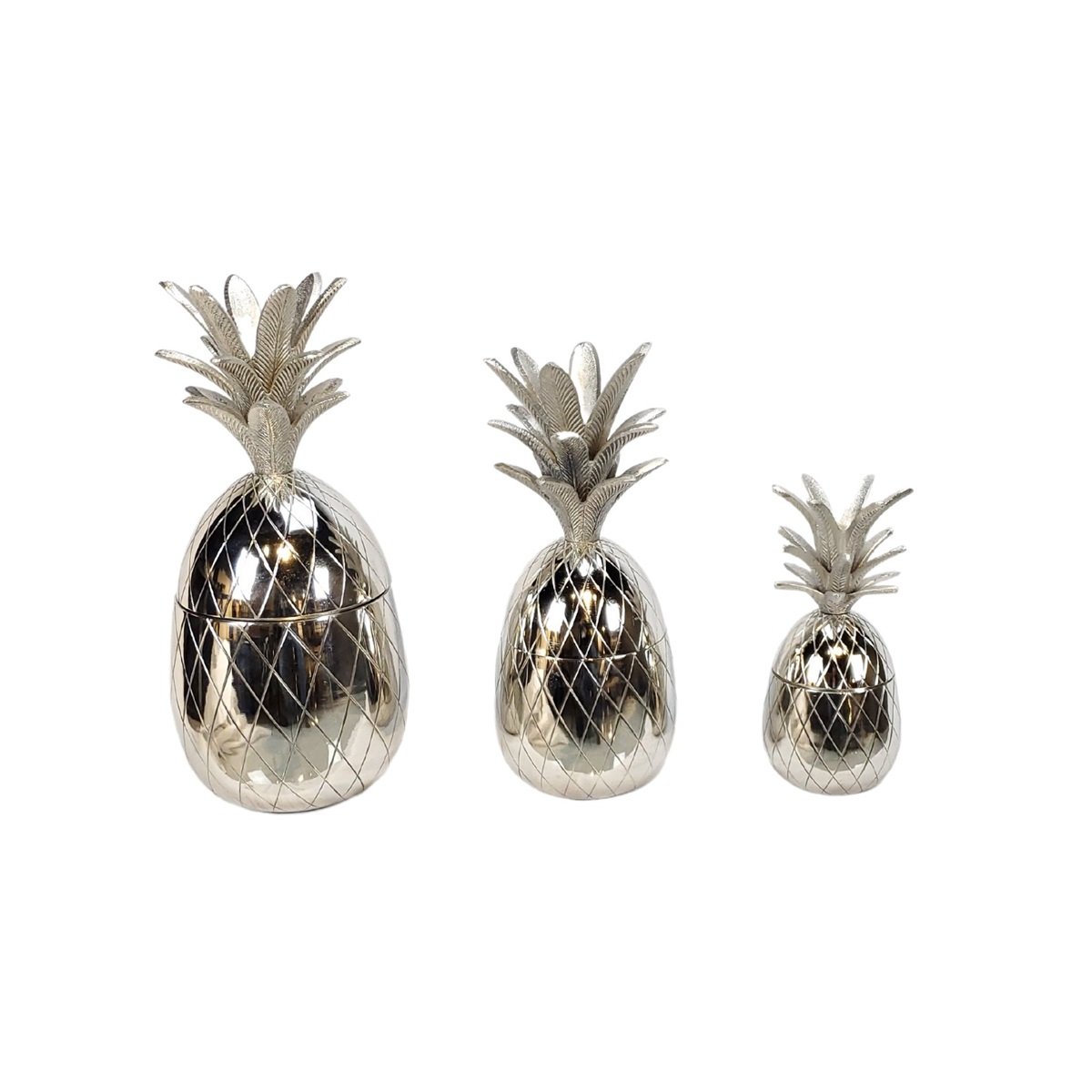 SET DE 3 BOITES ANANAS ARGENTÉS