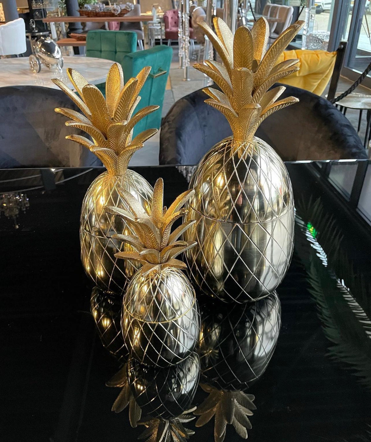 SET DE 3 BOITES ANANAS DORÉS