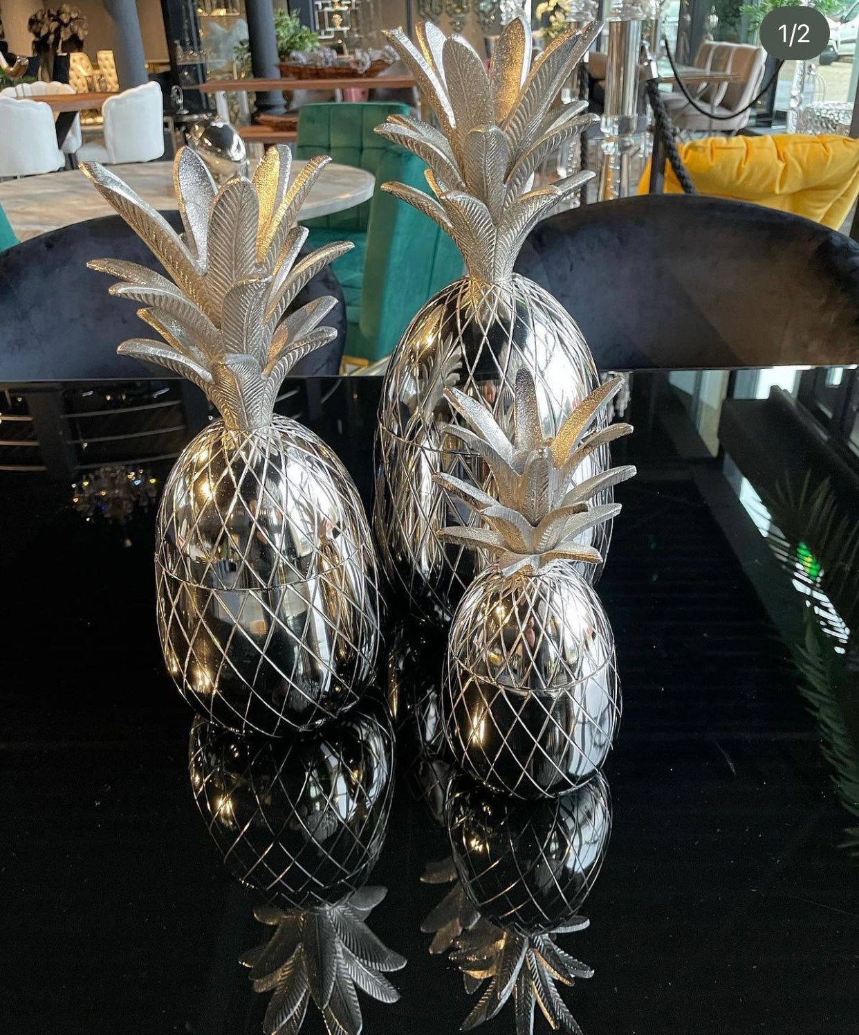 SET DE 3 BOITES ANANAS ARGENTÉS