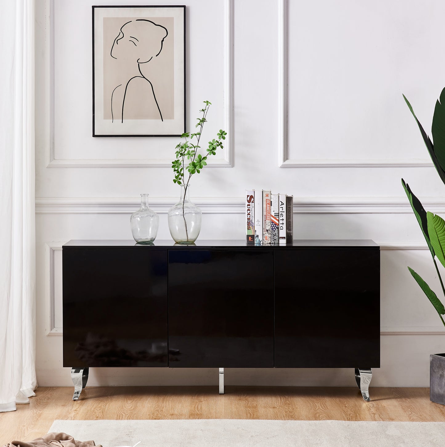 BUFFET 3 PORTES BLANC/NOIR