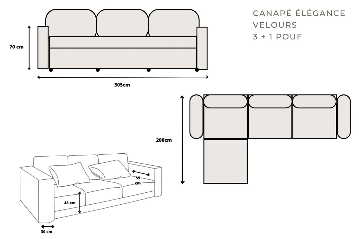 CANAPÉ "ÉLÉGANCE" VELOURS 3+1