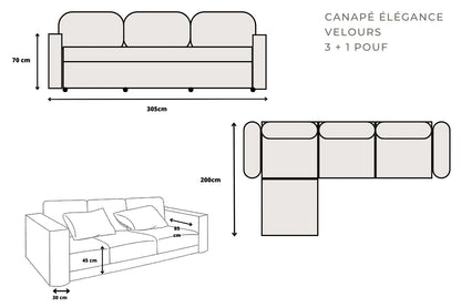 CANAPÉ "ÉLÉGANCE" VELOURS 3+1